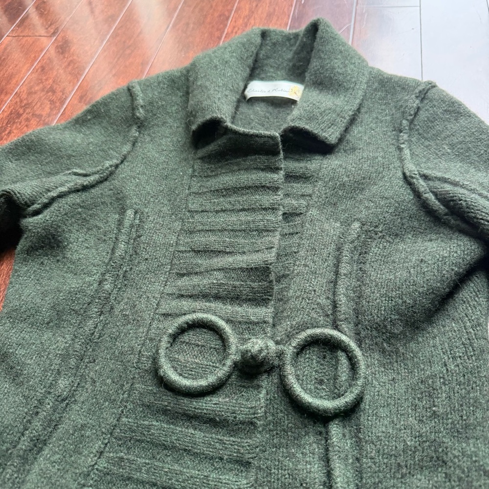 Charlie & Robin Vintage 90s Women’s Anthropologie Green 100% Wool Cardigan Sz M - Picture 2 of 5